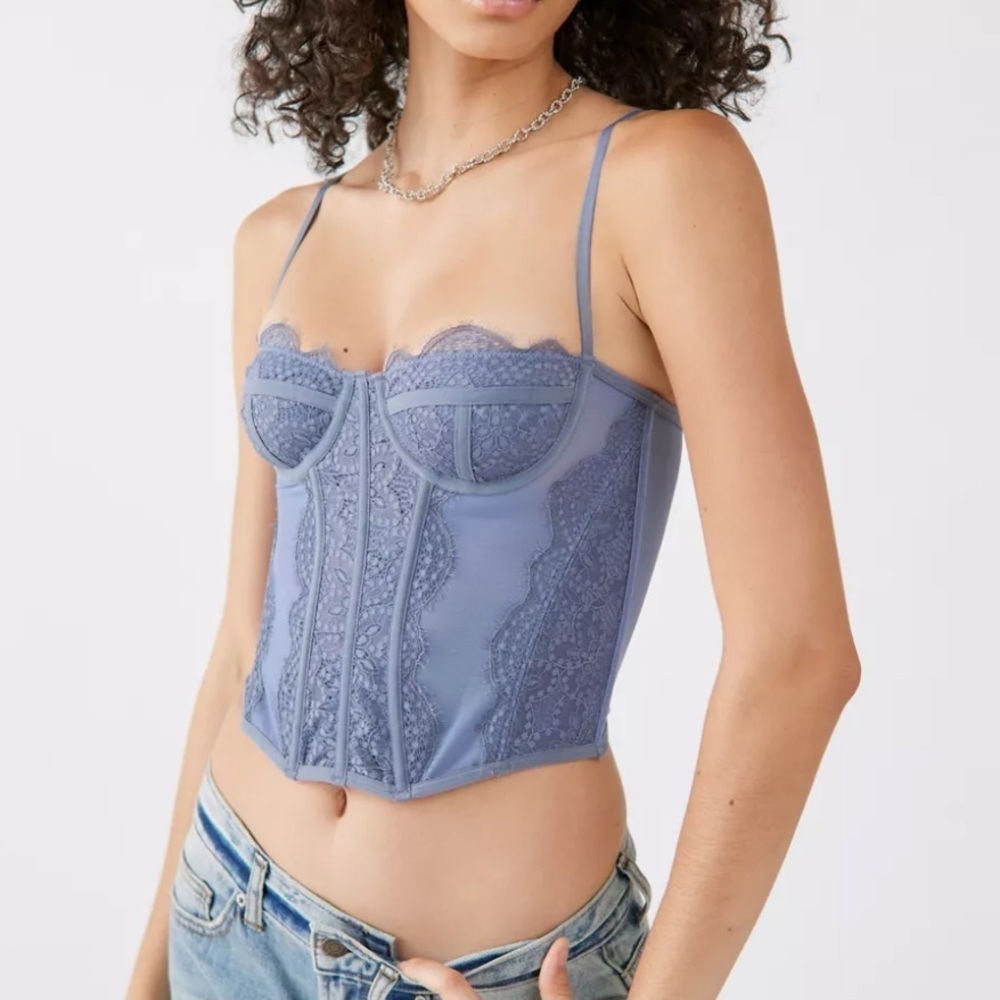 Urban Outfitters Out From Under Slate Gray Blue Modern Love Lace Corset Size Med